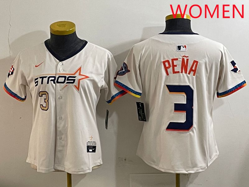 Women Houston Astros #3 Pena Cream Fourth generation Joint Name Nike 2025 MLB Jersey style 2